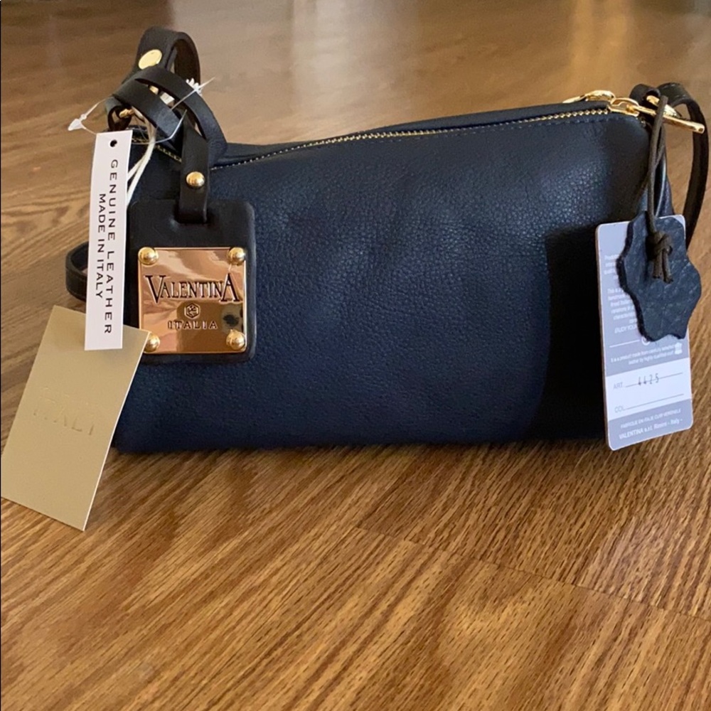 Black Valentina Genuine Leather Shoulder Purse